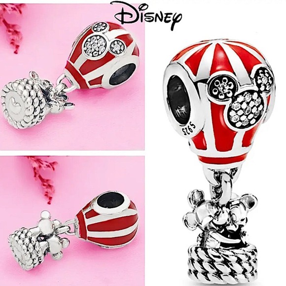 Sterling Silver Mickey Minnie Mouse Charm Hot Air Balloon For Charm Bracelet - Picture 1 of 1